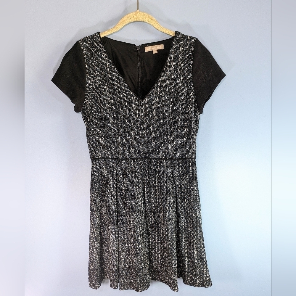 Banana Republic Black Textured V-Neck Fit/Flare Dress